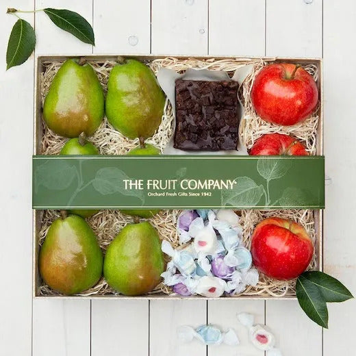Oregon's Finest Gift Box 6 pears 3 apples ganache brownie and fruit-inspired salt water taffy