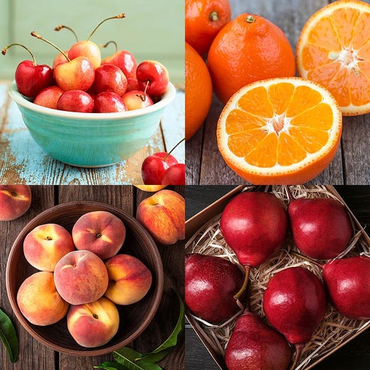 Honeybell Sweets, Rainier cherries, Northwest Peaches, and Starkrimson Pears