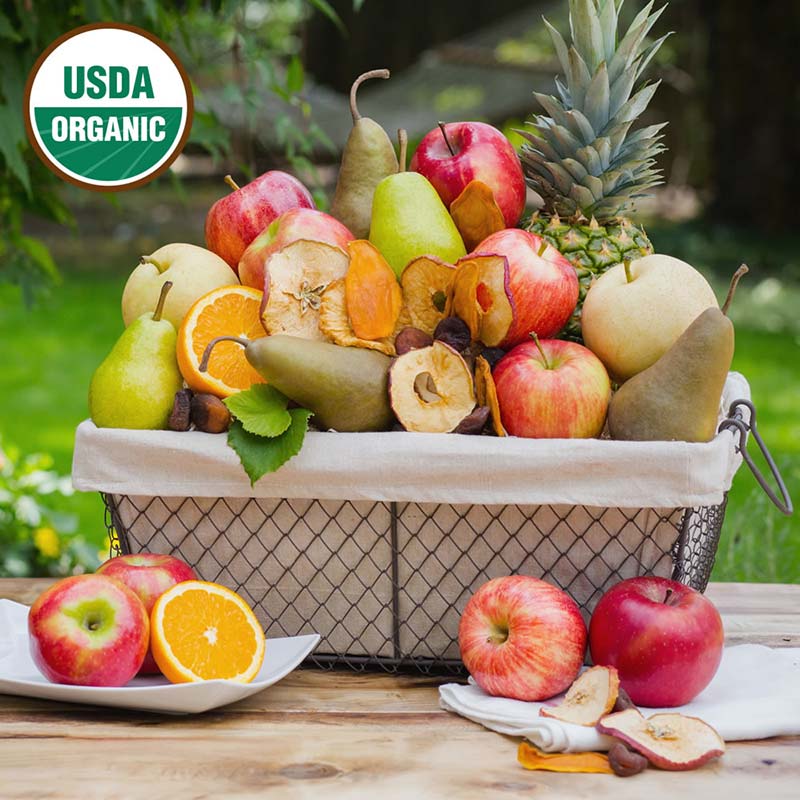 Organic, fresh fruit basket for special celebrations.